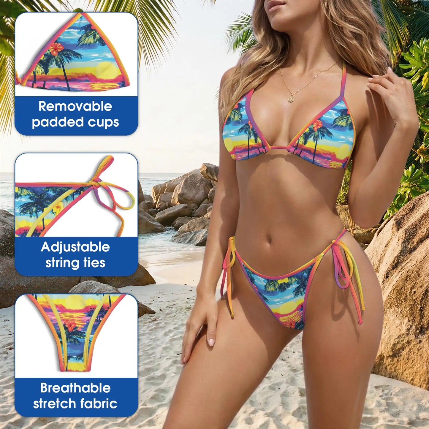 Sunset Beach Bikini Set for Women, Two Piece Swimsuit, Tropical Beachwear|Netecom