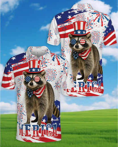 Patriotic Raccoon Polo Shirt for Men – USA Holiday Style | Netecom