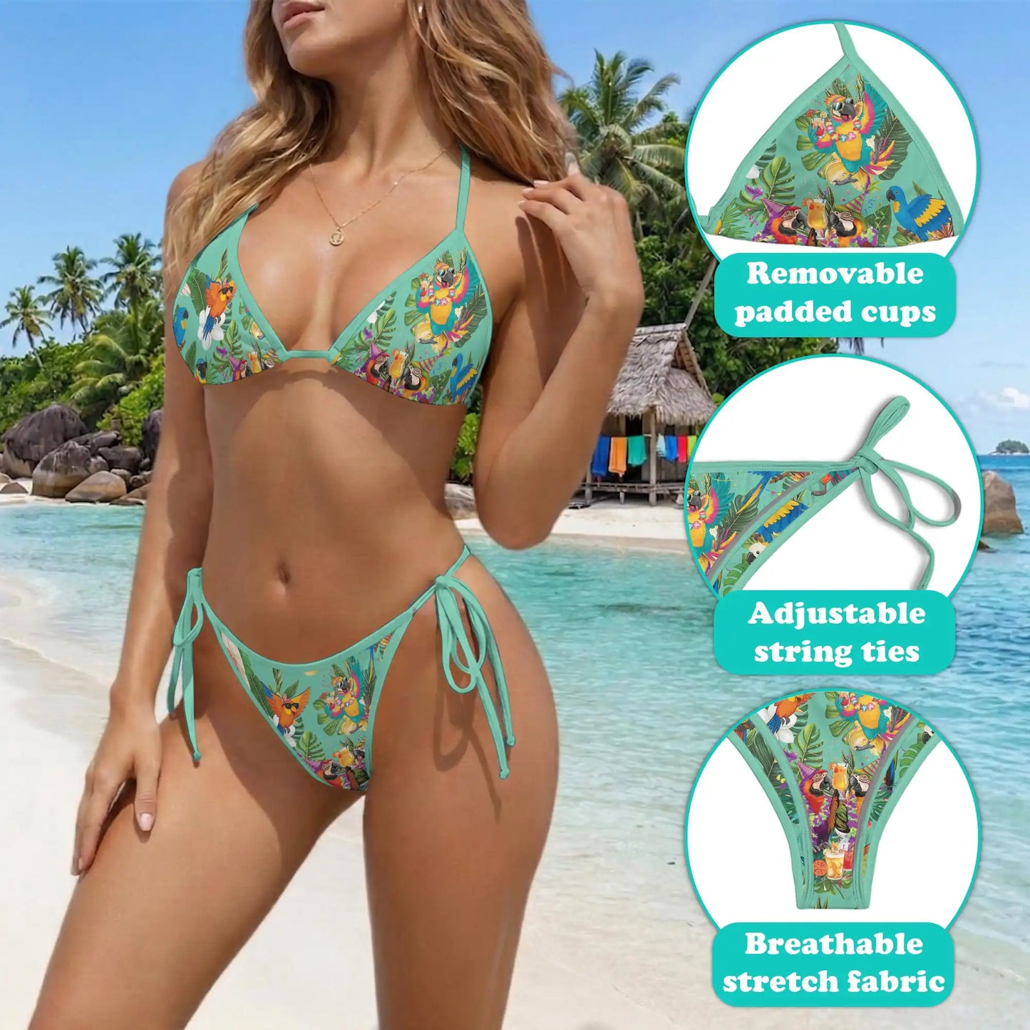 Funny Parrot Bikini Set for Women, Two Piece Swimsuit, Tropical Bird Beachwear | Netecom