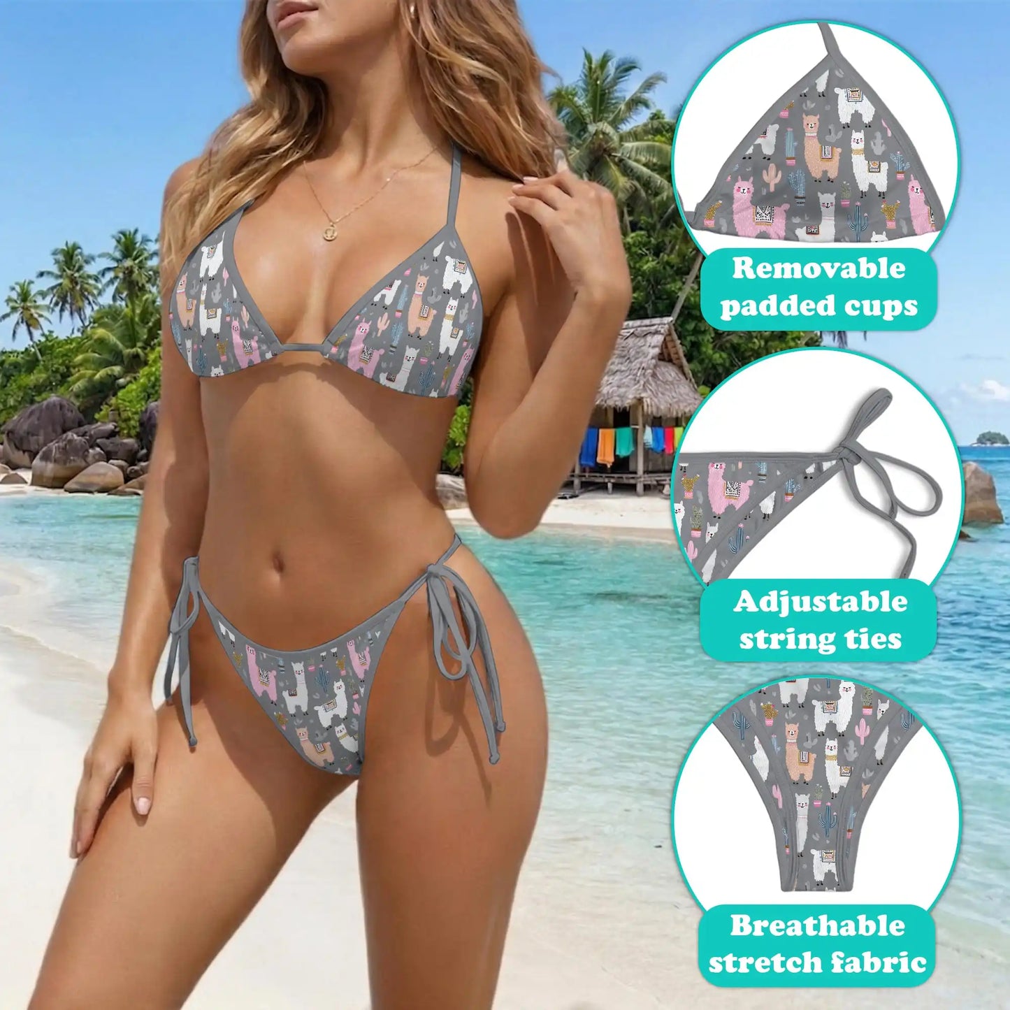 Cute Llama Bikini Set for Women, Two Piece Swimsuit, Kawaii Animal Beachwear | Netecom