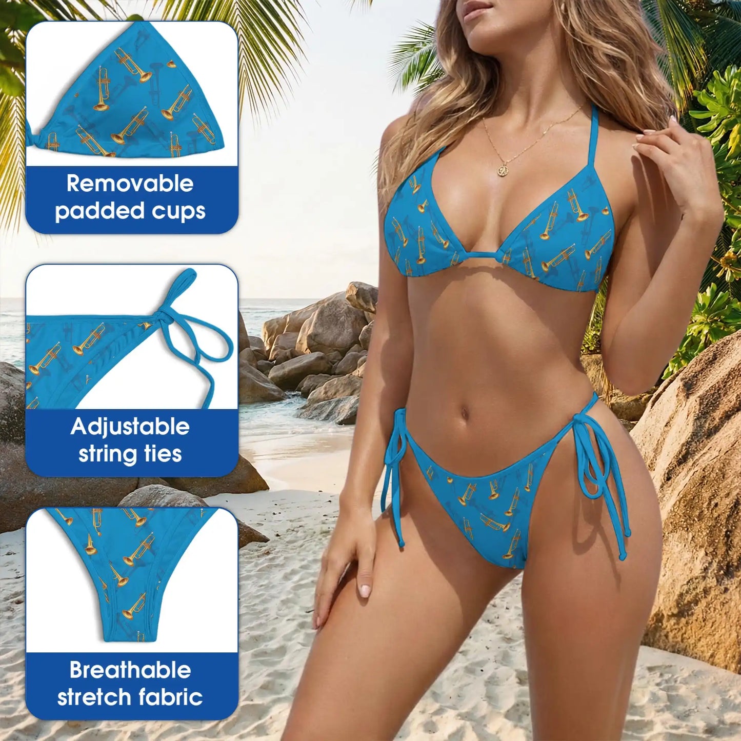 Trombone Pattern Bikini Set – Musical Two Piece Swimsuit | Netecom