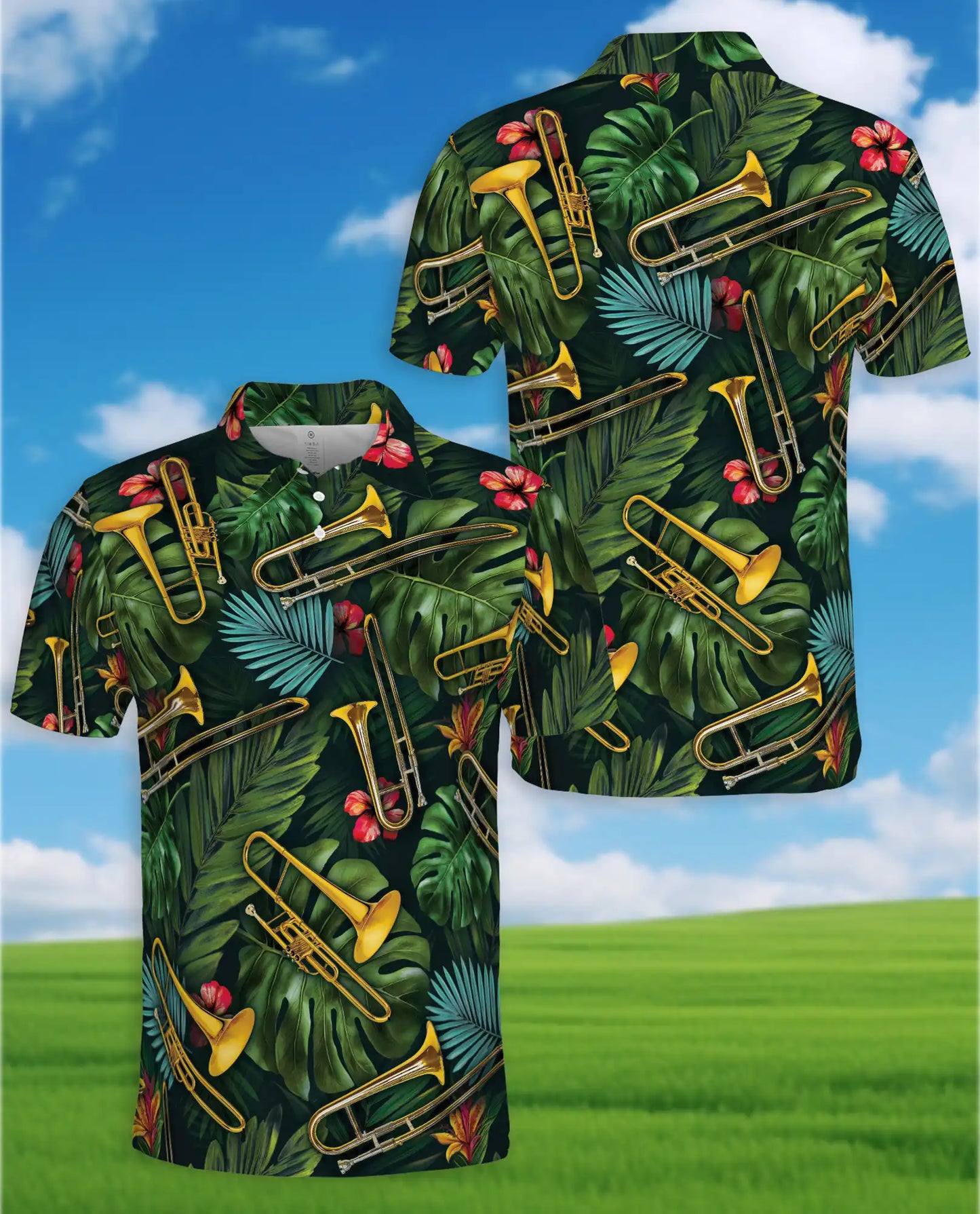 Tropical Trombone Polo Shirt - Brass Band Music Style | Netecom