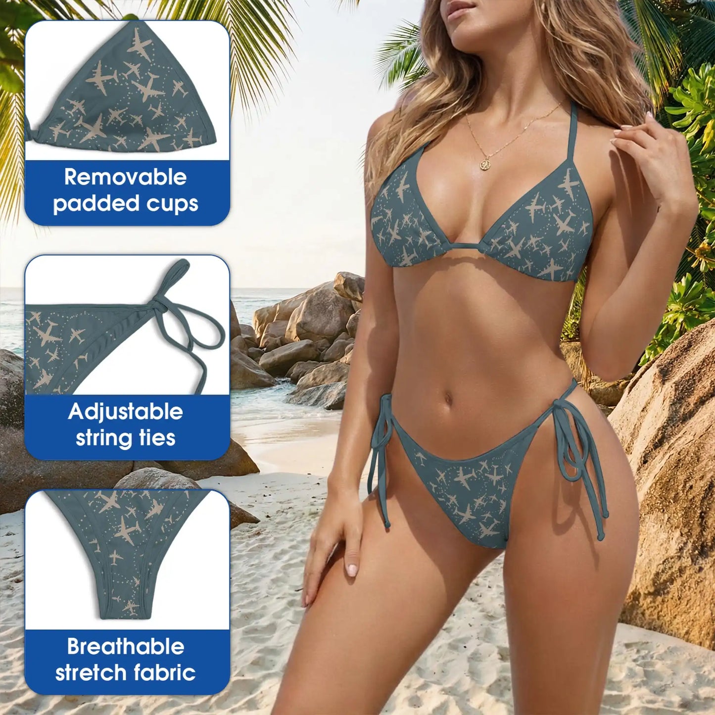 Airplane Bikini Set for Women, Two Piece Swimsuit, Travel-Themed Beachwear | Netecom