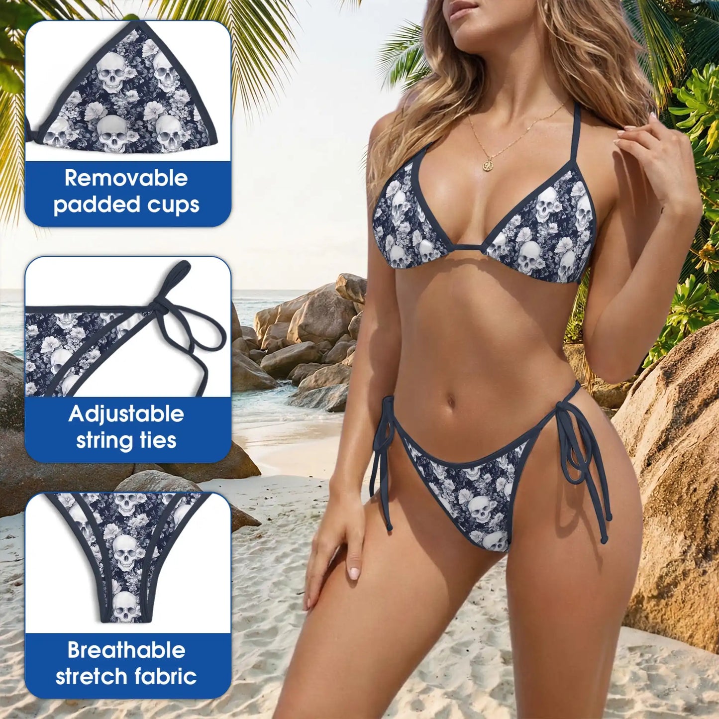 Gothic Skull Bikini Set for Women, Two Piece Swimsuit, Edgy Beachwear | Netecom