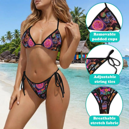 Neon Pizza Bikini Set for Women, Two Piece Swimsuit, Craft Beachwear | Netecom