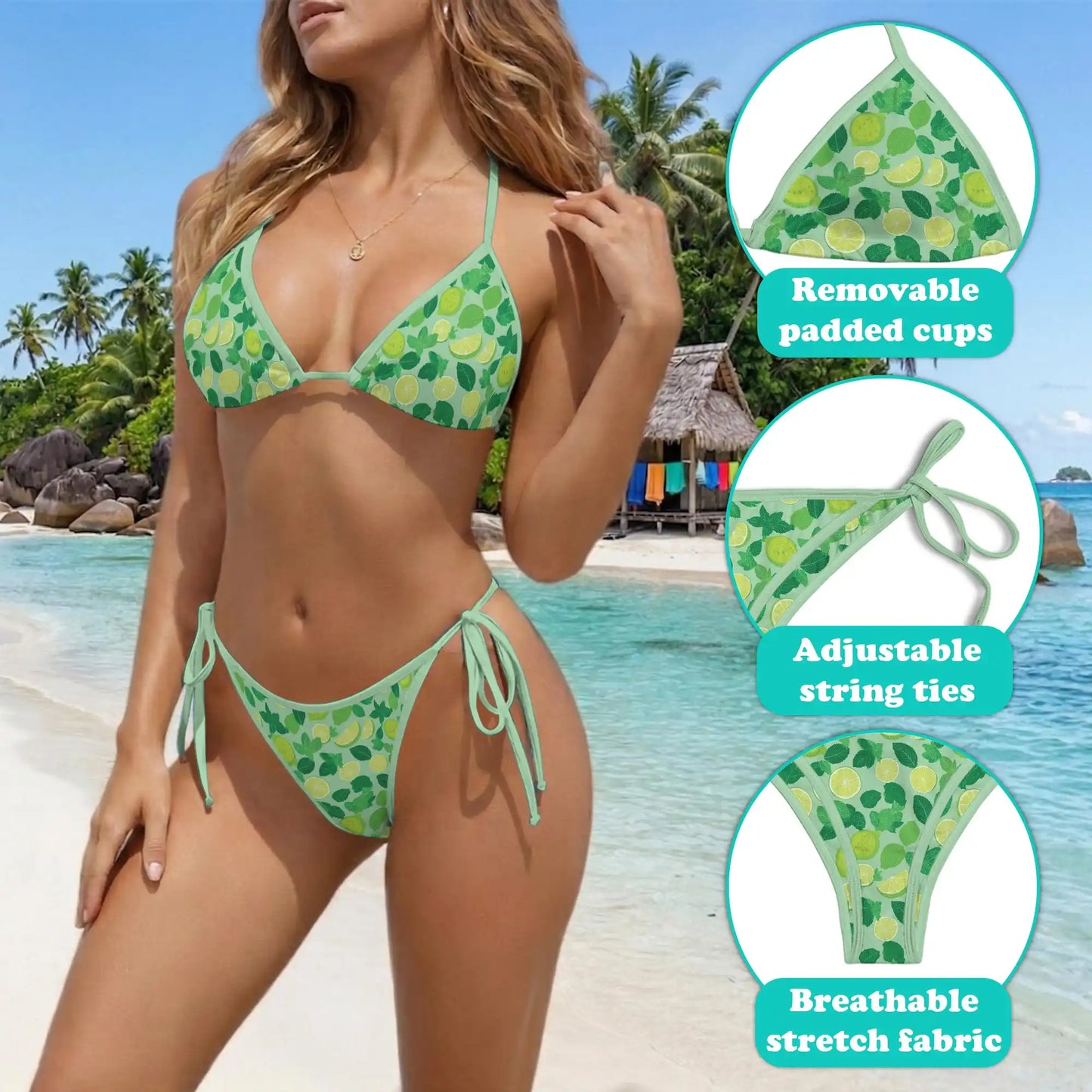 Lemon Bikini Set for Women, Two Piece Swimsuit, Citrus Fruit Beachwear | Netecom