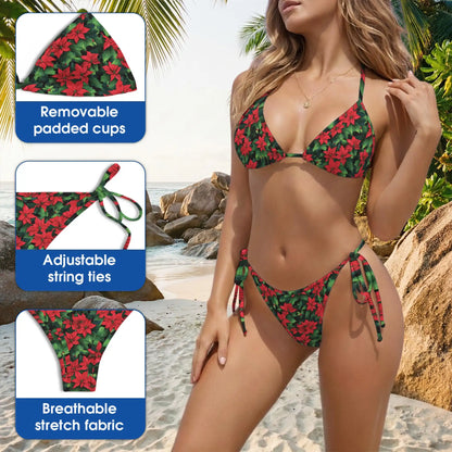 Poinsettia Bikini Set – Christmas Floral Two Piece Swimsuit | Netecom