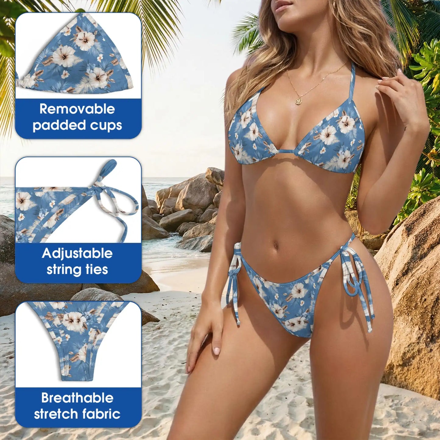 Roselle Bikini Set for Women, Two Piece Swimsuit, Floral Beachwear | Netecom