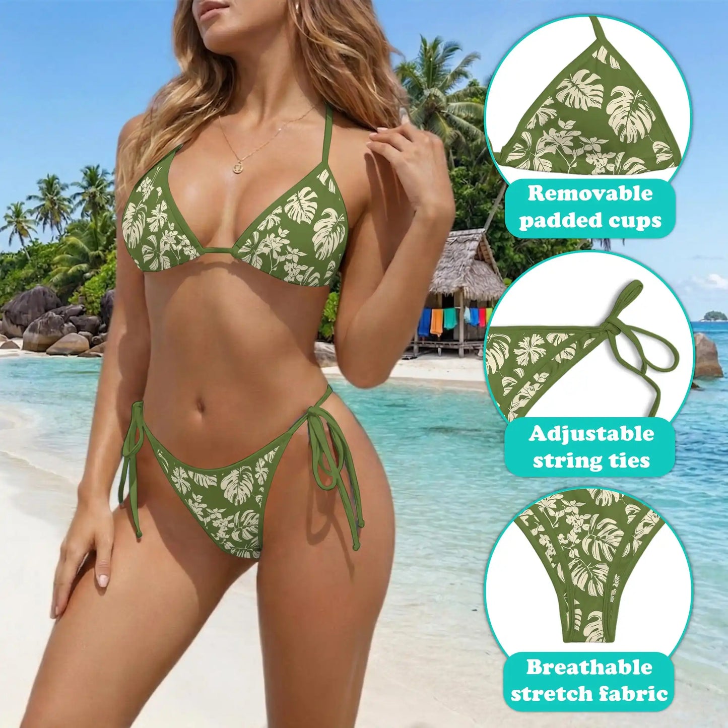Tiare Garden Bikini Set for Women, Two Piece Swimsuit, Tropical Floral Beachwear | Netecom
