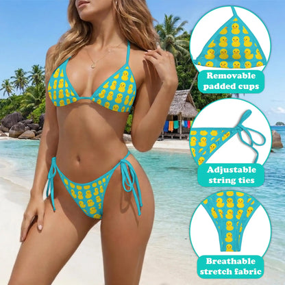 Yellow Duck Pattern Bikini Set for Women, Two Piece Swimsuit, Cute Animal Beachwear | Netecom