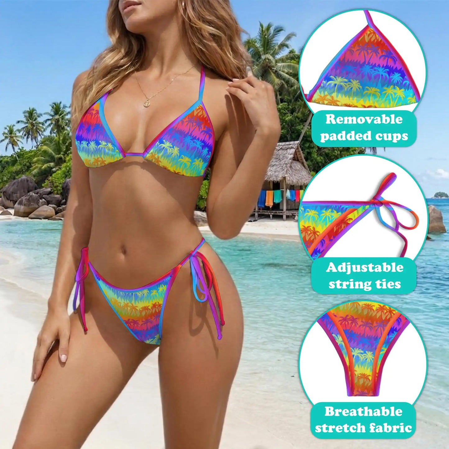 LGBT Coconut Bikini Set for Women, Two Piece Swimsuit, Rainbow Tropical Beachwear | Netecom