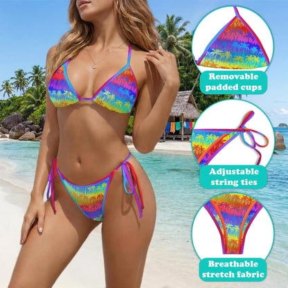 LGBT Coconut Bikini Set for Women, Two Piece Swimsuit, Rainbow Tropical Beachwear | Netecom