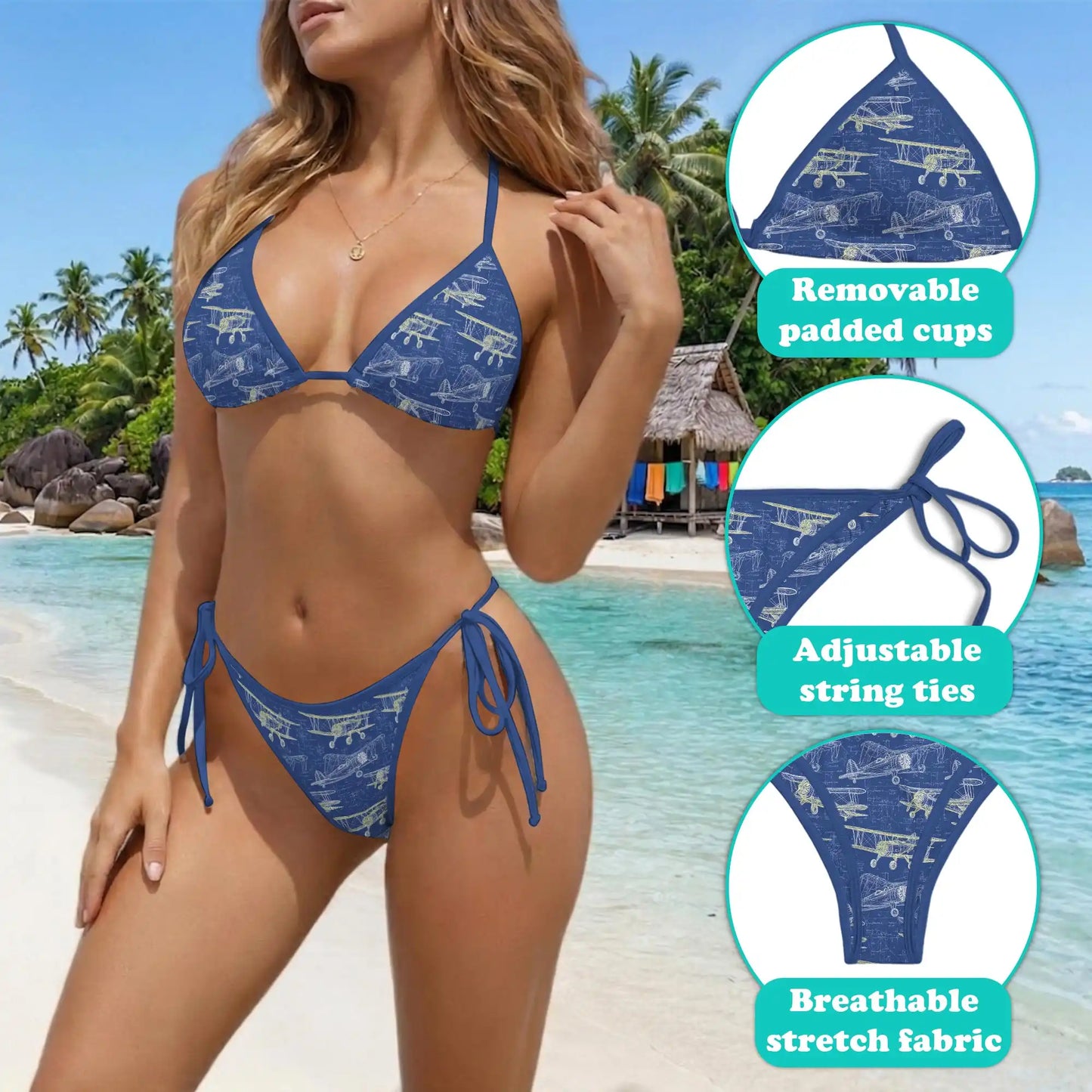 Vintage Aircraft Bikini Set for Women Two Piece Swimsuit – Aviation Print | Netecom