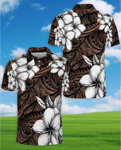 Polynesian Plumeria Polo Shirt For Men-Tribal Island Flower Tropical Aloha | Netecom