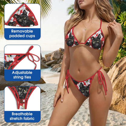 Black Cat Bikini Set – Floral Cat Two Piece Swimsuit | Netecom