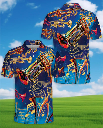 Trumpet Music Polo Shirt for Men – Jazz Band Style | Netecom