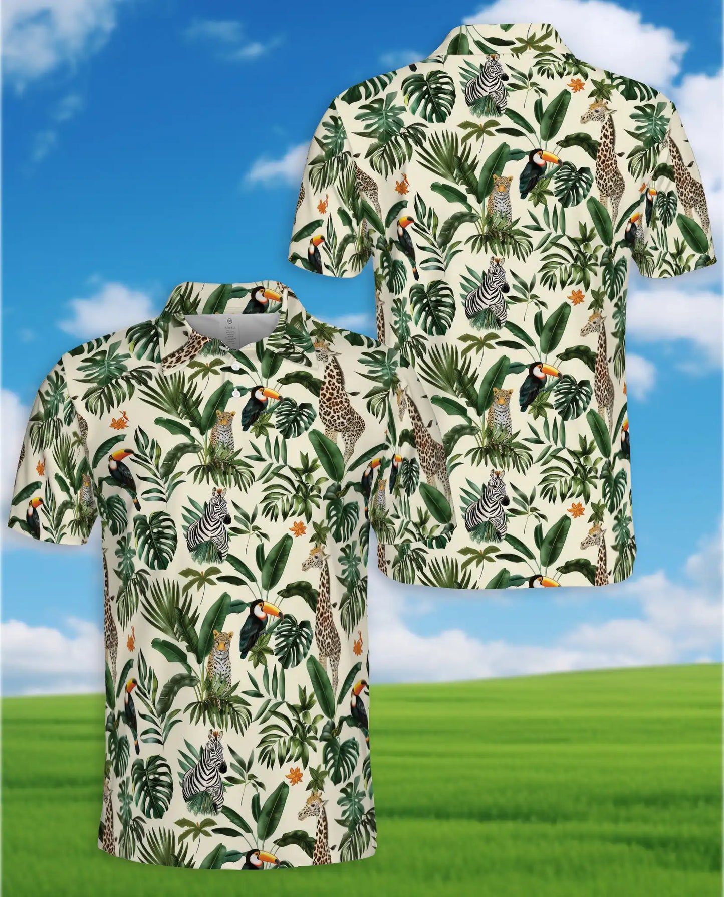 Jungle Wildlife Polo Shirt for Men – Summer Tropical Animal Print | Netecom