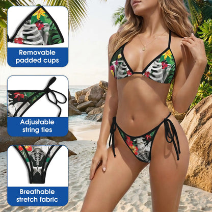 Skeleton Flowers Bikini Set – Gothic Floral Two Piece Swimsuit | Netecom
