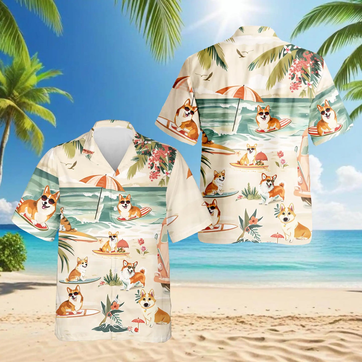 Corgi Beach Hawaiian Shirt – Tropical Surf Print | Netecom