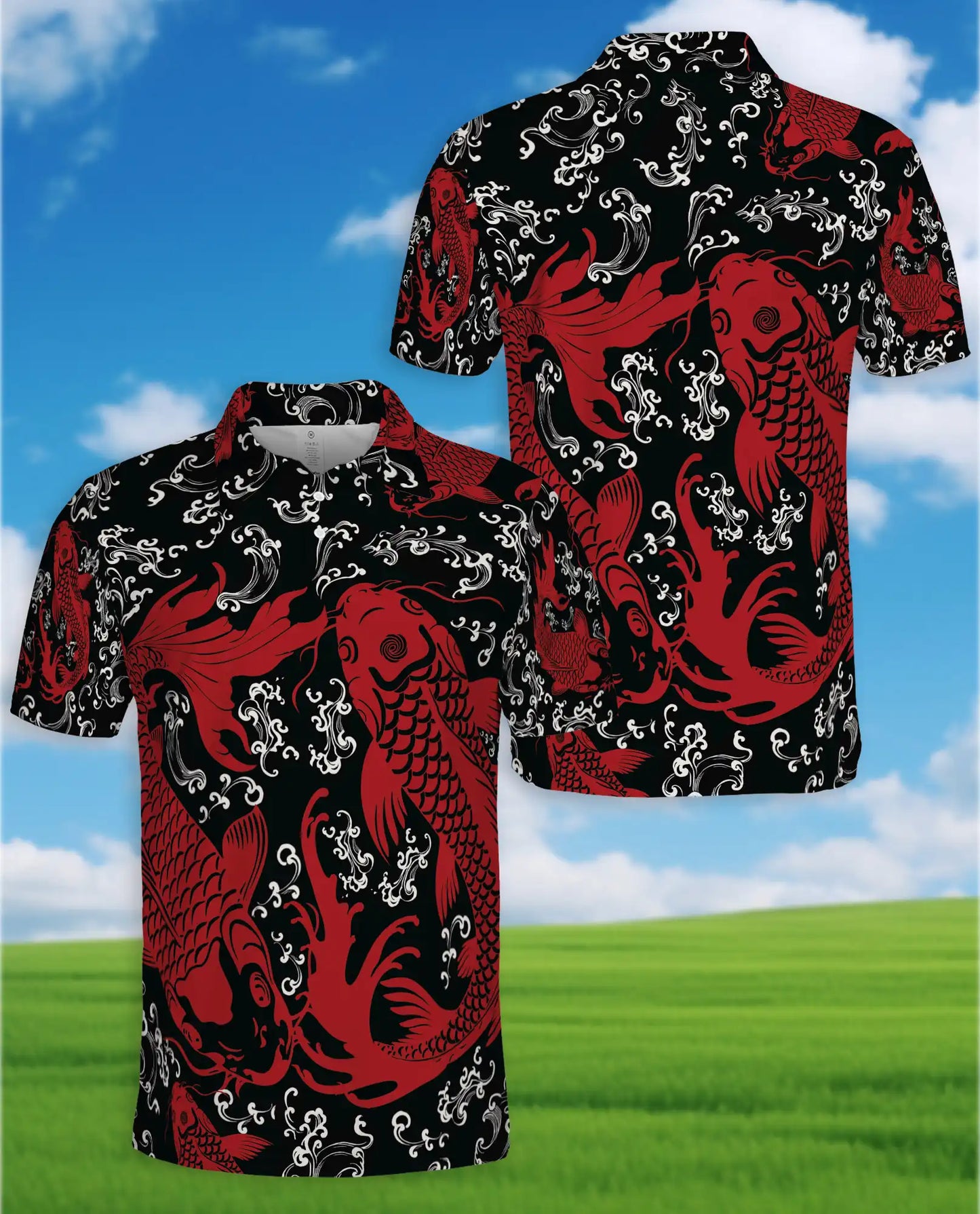 Koi Fish Polo Shirt for Men – Japanese Water Garden Print | Netecom