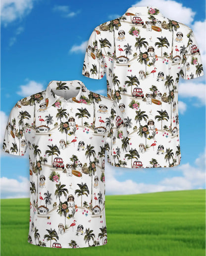 Shih Tzu Tropical Island Polo Shirt for Men- Hawaiian Beach Dog | Netecom