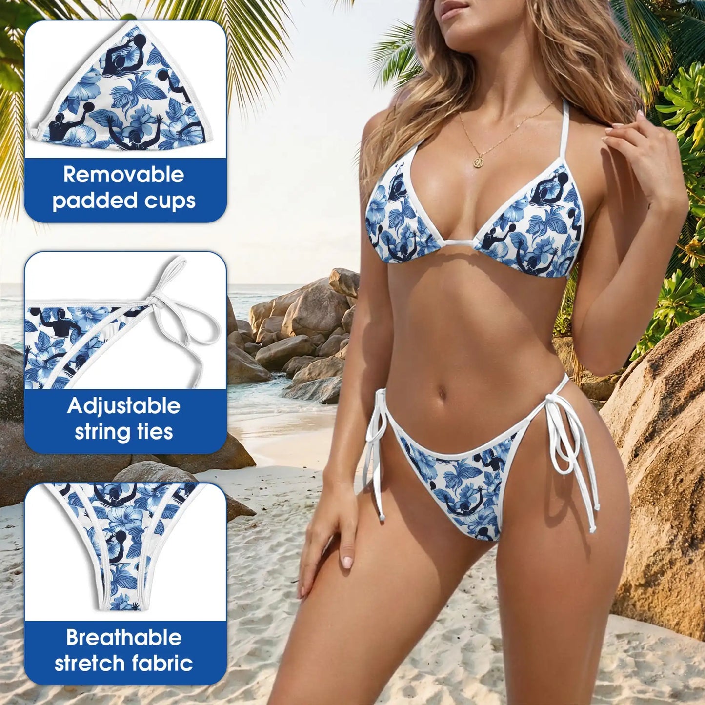 Water Polo Bikini Set – Blue Floral Two Piece Swimsuit | Netecom