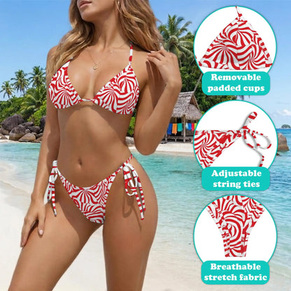 Candy Cane Bikini Set for Women, Two Piece Swimsuit, Festive Holiday Beachwear | Netecom