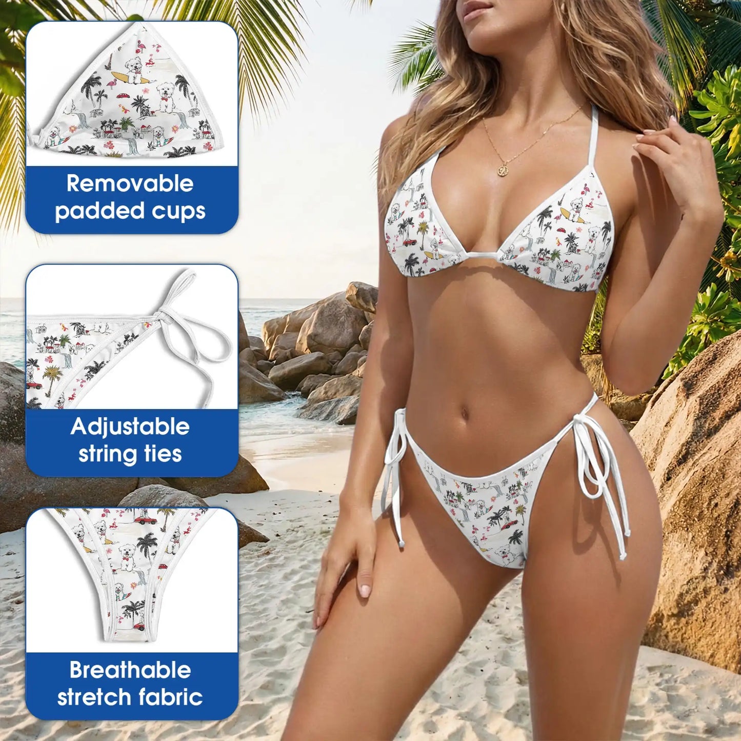 White Terrier Bikini Set – Tropical Dog Lover Two Piece Swimsuit | Netecom