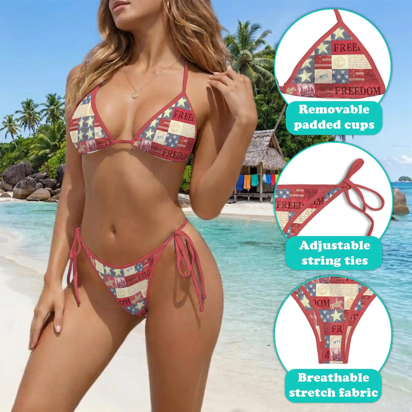 Happy Independence Day Bikini Set for Women, Two Piece Swimsuit, Patriotic Beachwear | Netecom