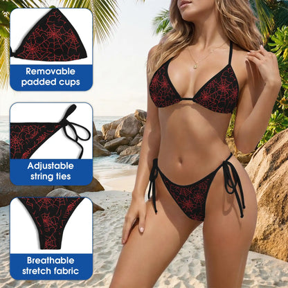 Red Spider Web Bikini Set – Gothic Halloween Two Piece Swimsuit | Netecom