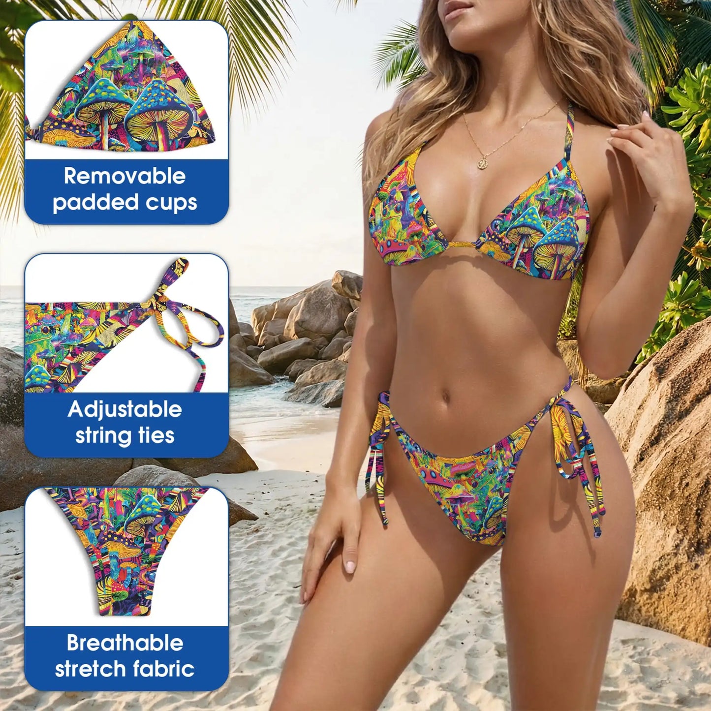 Hippie Mushroom Bikini Set for Women, Two Piece Swimsuit, Psychedelic Beachwear | Netecom