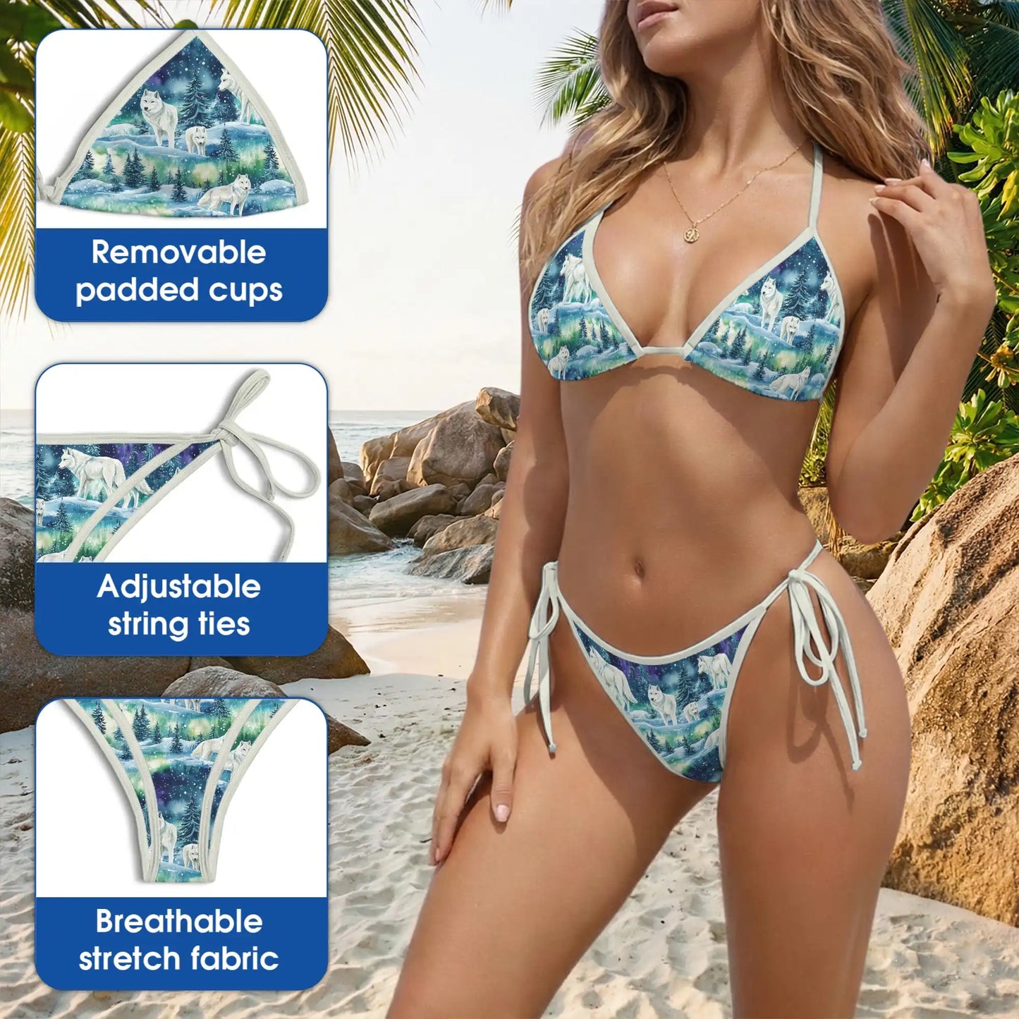 Winter Wolf Bikini Set – Snow Forest Two Piece Swimsuit | Netecom