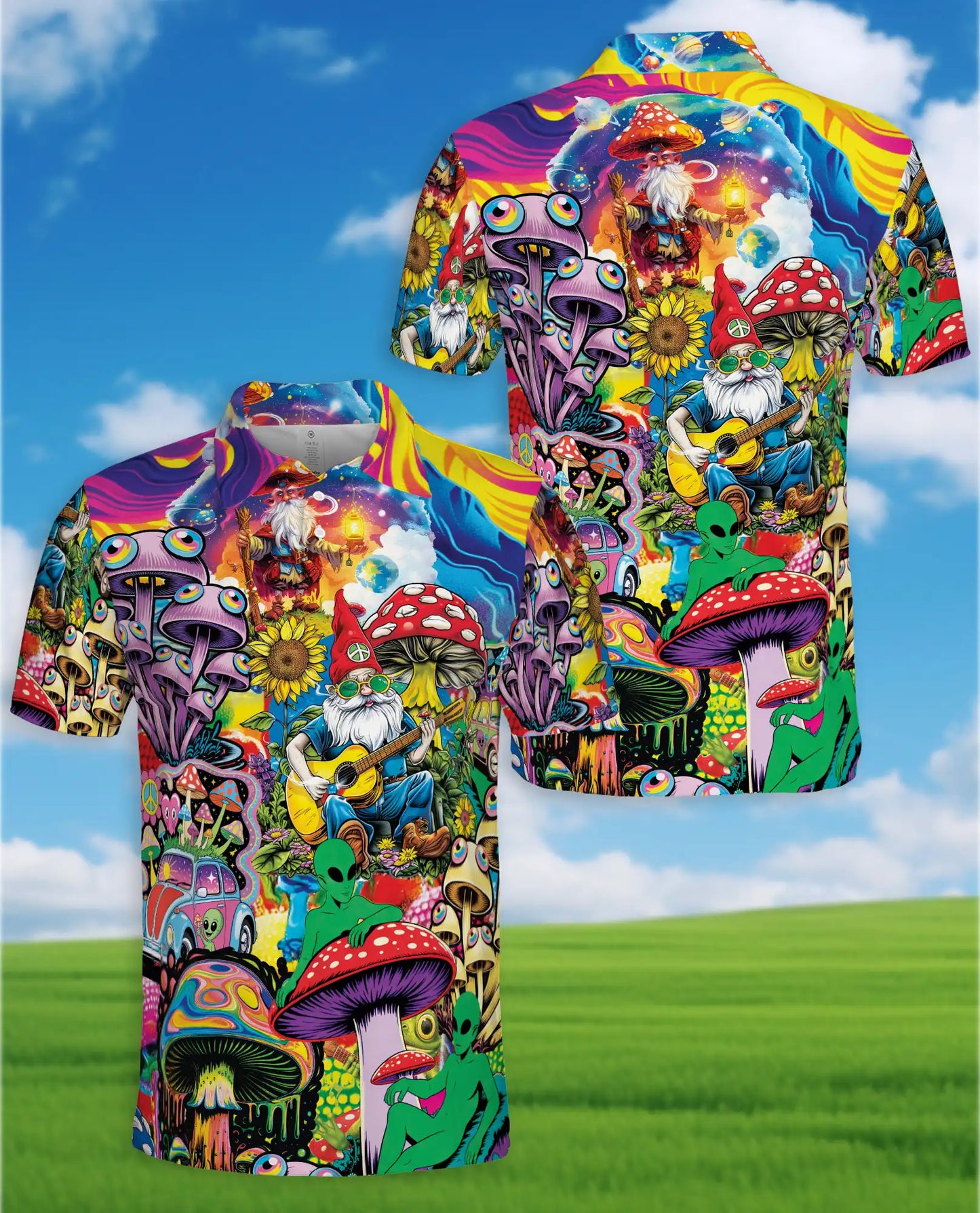 Mushroom Gnome Polo Shirt for Men – Colorful Alien Art | Netecom