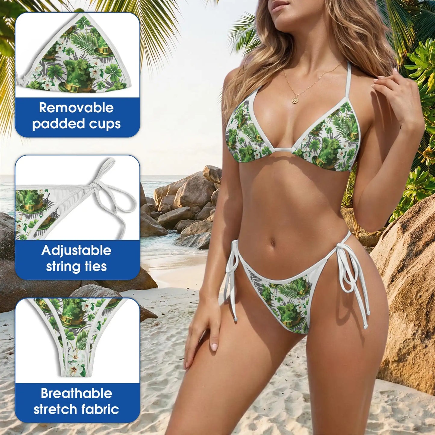 Green Hat Bikini Set – Tropical Shamrock Two Piece Swimsuit | Netecom
