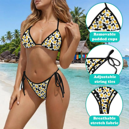 Plumeria Flower Bikini Set for Women, Two Piece Swimsuit, Tropical Plumeria Print Beachwear | Netecom