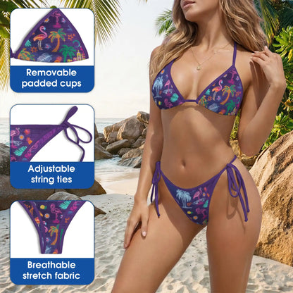 Neon Flamingo Bikini Set – Tropical Festival Two Piece Swimsuit | Netecom
