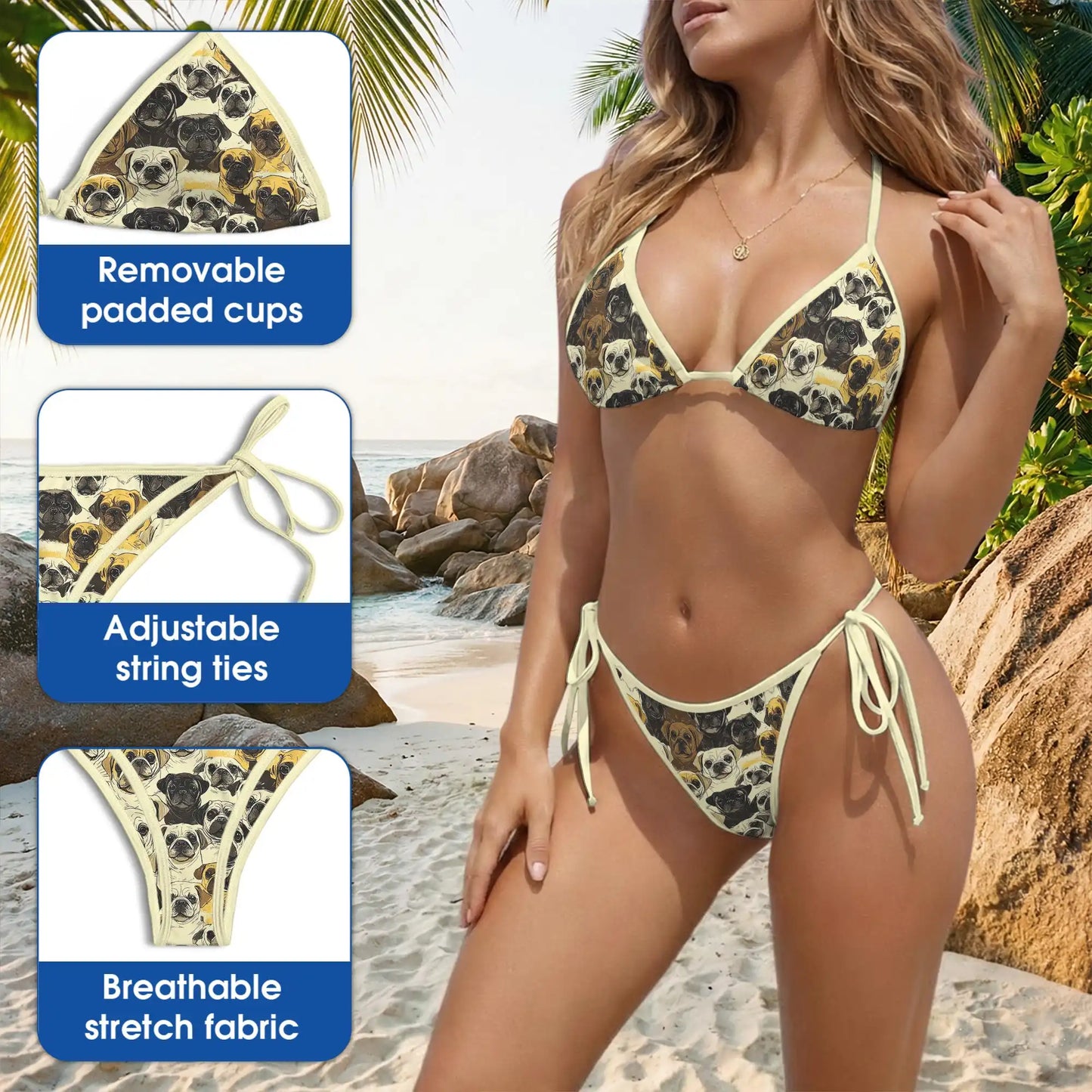 Funny Pug Bikini Set – Dog Lover Two Piece Swimsuit | Netecom