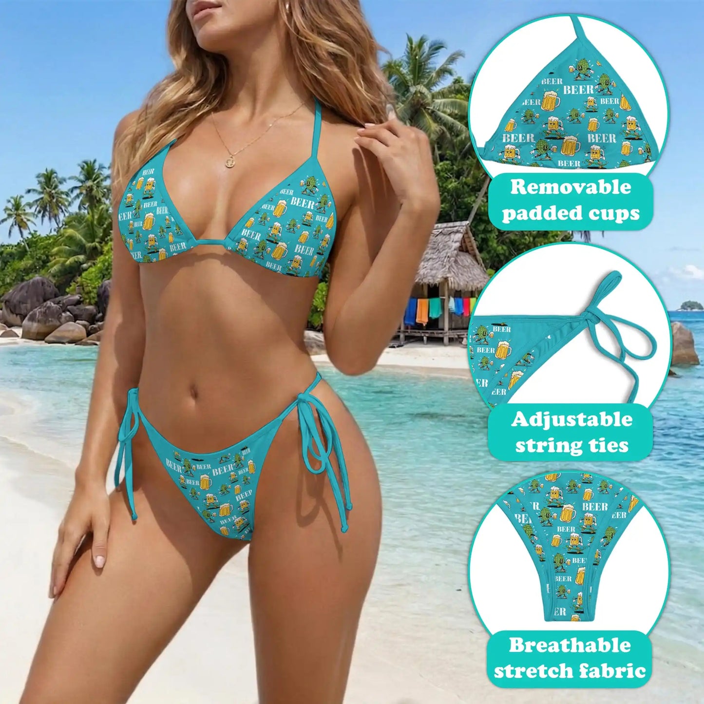Funny Beer Bikini Set for Women, Two Piece Swimsuit, Beer Lover Beachwear | Netecom