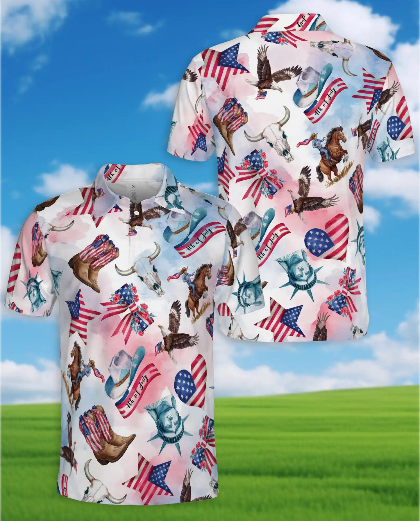 4th of July American Patriotic Horse Polo Shirt for Men | Netecom
