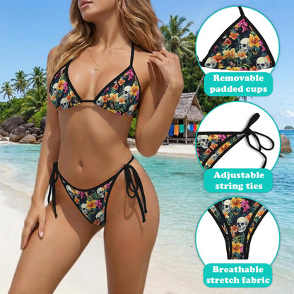 Colorful Skull Bikini Set for Women, Two Piece Swimsuit, Tropical Gothic Beachwear | Netecom