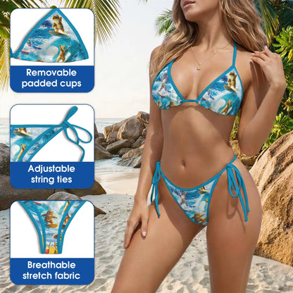 Funny Cat Bikini Set for Women, Two Piece Swimsuit, Surfing Cat Print Beachwear | Netecom