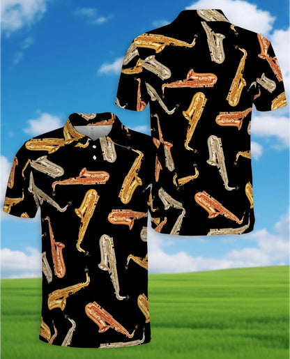 Saxophone Pattern Jazz Music 3D Polo Shirt for Men | Netecom