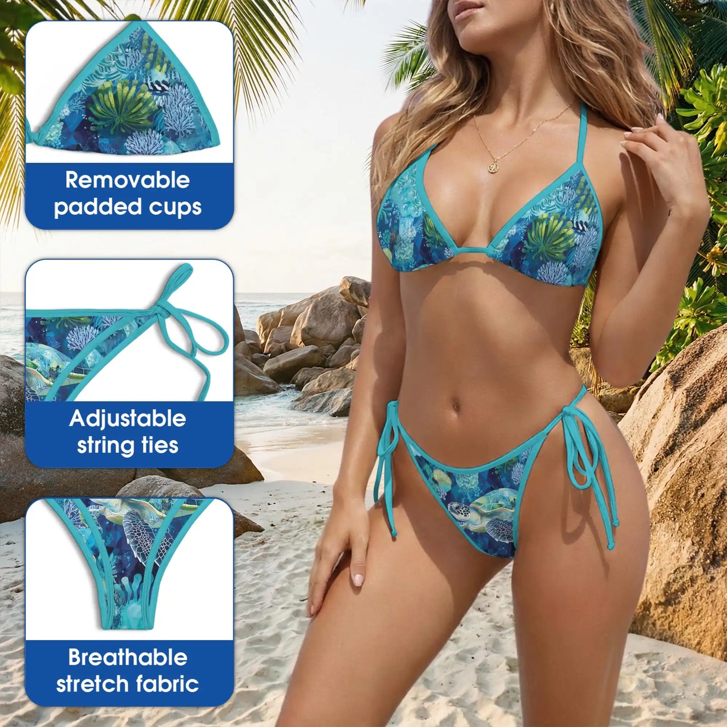 Sea Turtle Coral Reef Bikini Set for women – Two Piece Swimsuit | Netecom