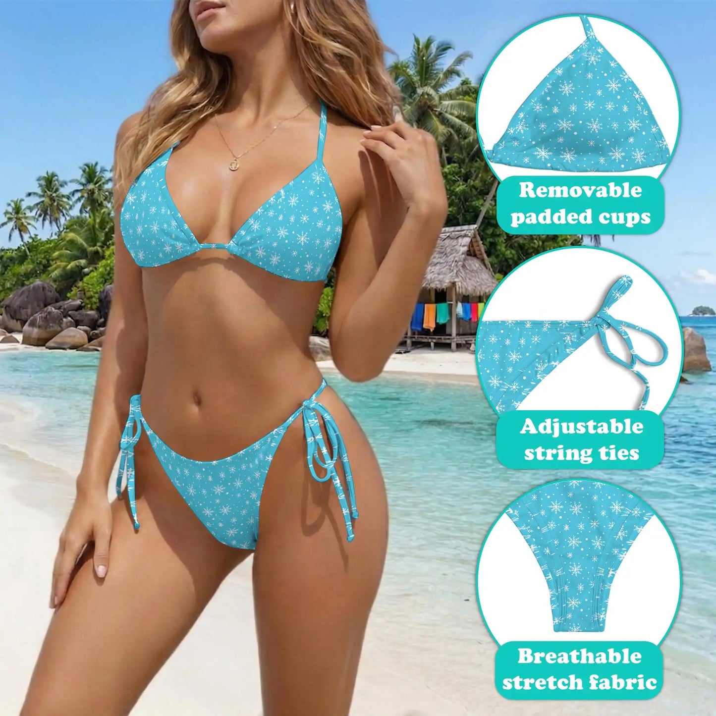 Snow Crystal Bikini Set for Women, Two Piece Swimsuit, Winter Snowflake Beachwear | Netecom
