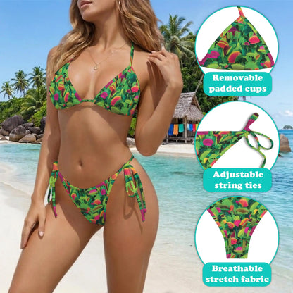 Flytrap Bikini Set for Women, Two Piece Swimsuit, Tropical Botanical Beachwear | Netecom