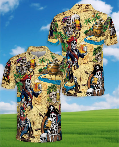 Skeleton Pirate Polo Shirt for Men – Treasure Map Party Style | Netecom