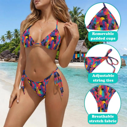 Vintage 80s Bikini Set for Women, Two Piece Swimsuit, Retro Colorful Beachwear | Netecom