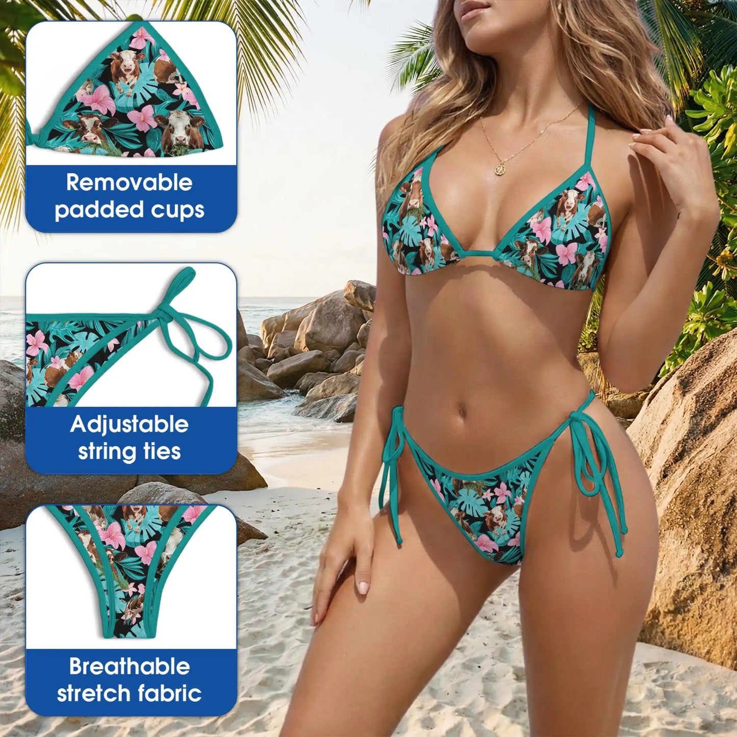 Hereford Cattle Floral Bikini Set – Tropical Two Piece Swimsuit | Netecom