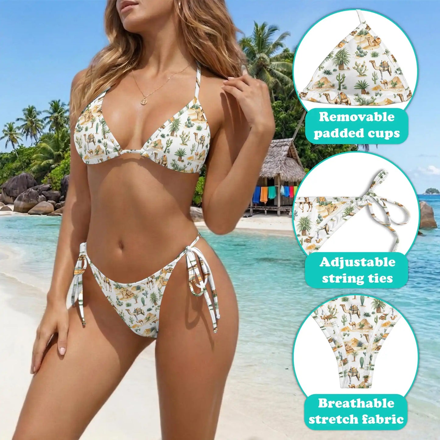 Camel Bikini Set for Women, Two Piece Swimsuit, Desert Animal Beachwear | Netecom