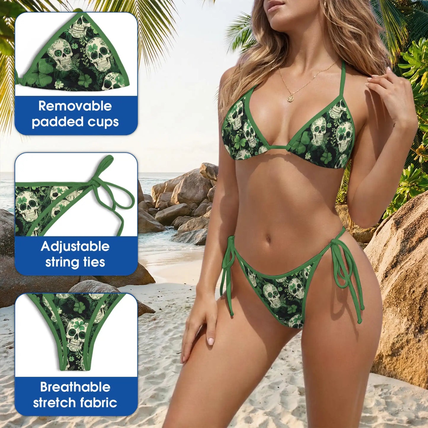 Shamrock Skull Bikini Set – Gothic St. Patrick’s Day Two Piece Swimsuit | Netecom